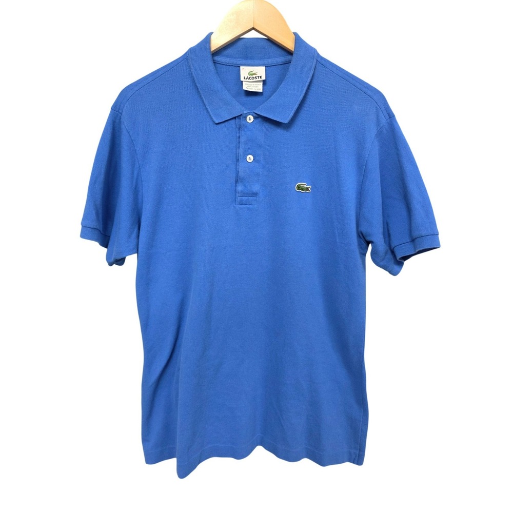 Lacoste Polo Shirt Men Size 7 Blue Classic Pique Short Sleeve Crocodile Designer